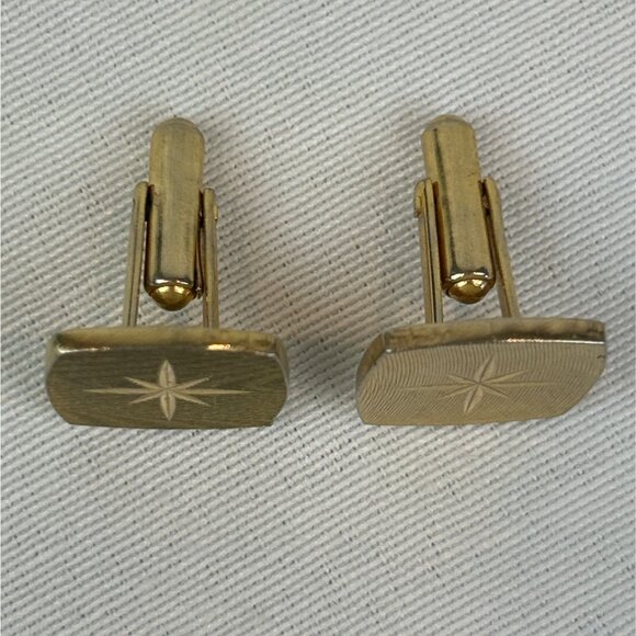 Vintage Gold Tone Starburst Cufflinks Square Design Mens Accessories - Picture 4 of 7